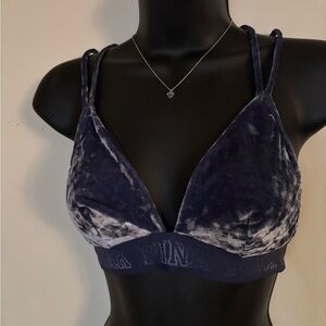PINK Victoria's Secret Blue Velvet Triangle Bralette - cross back detail